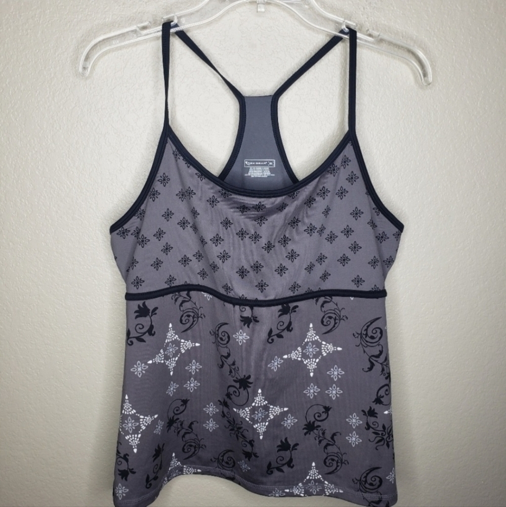 Tek Gear Grey Athletic Racerback Tank Top Women's Medium M All Over Print EUC